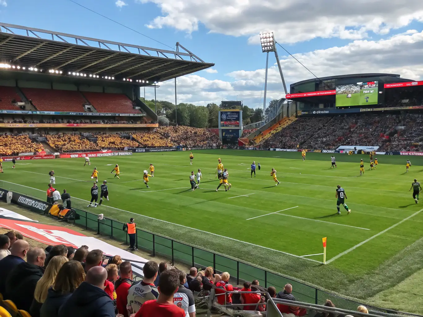 A dynamic image of a football match in progress, highlighting the competitive spirit and teamwork fostered by the LMF.