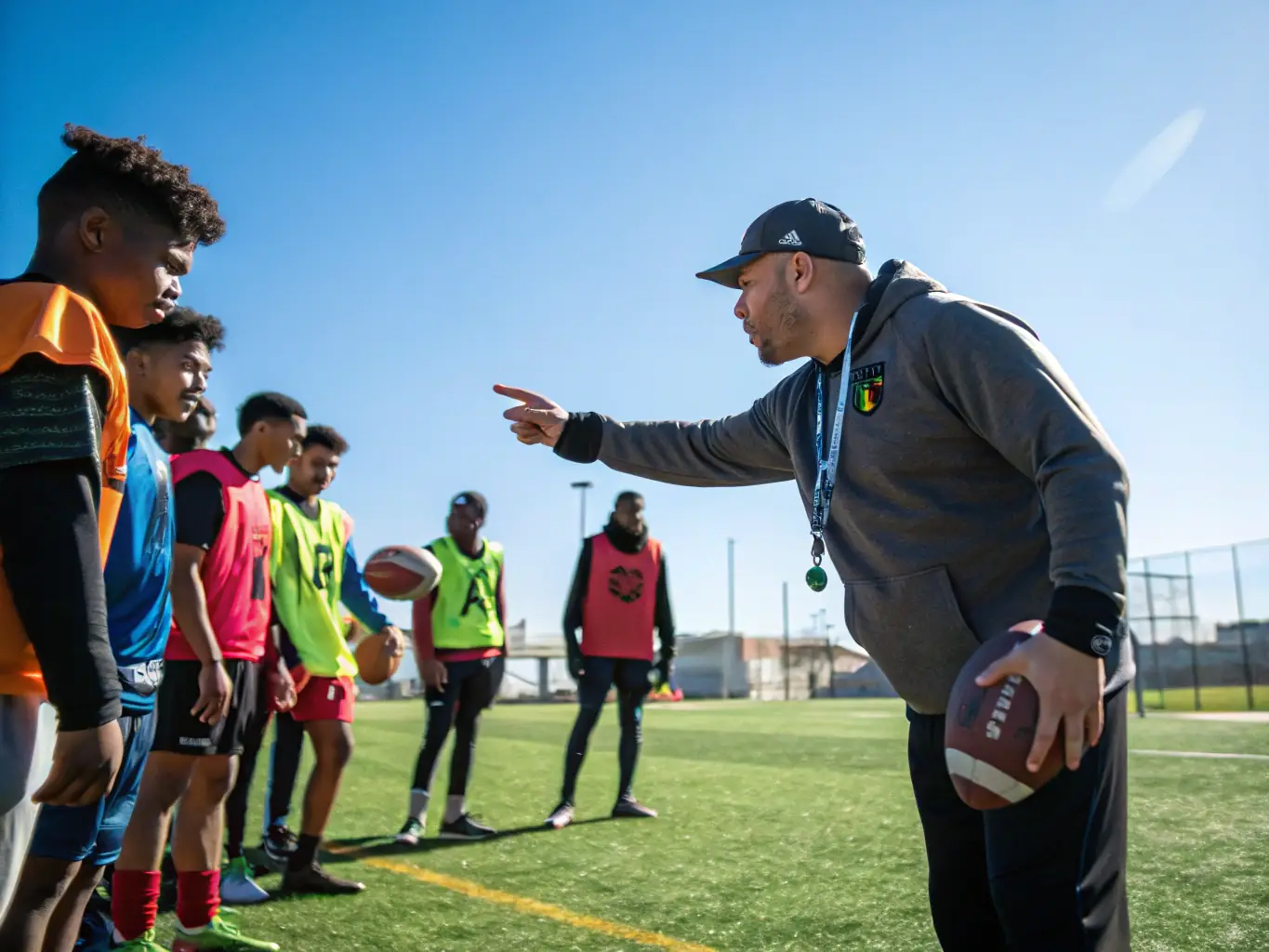 An image showing coaches leading a training session for referees, emphasizing the importance of qualified officials in maintaining fair play and upholding the integrity of football matches.